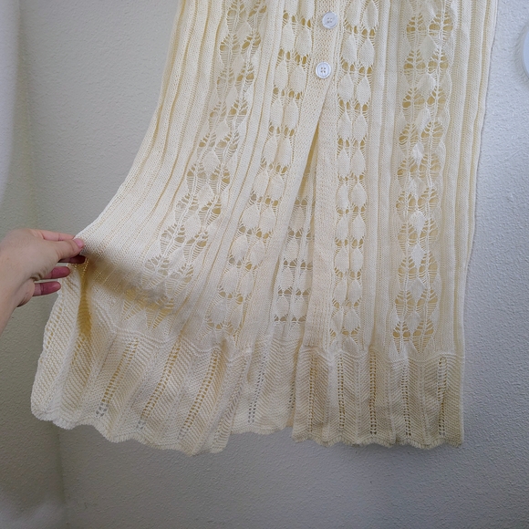 Vintage Style Women's Cream Open Knit Lace Button Front Maxi Dress Fits M/L - Picture 4 of 16